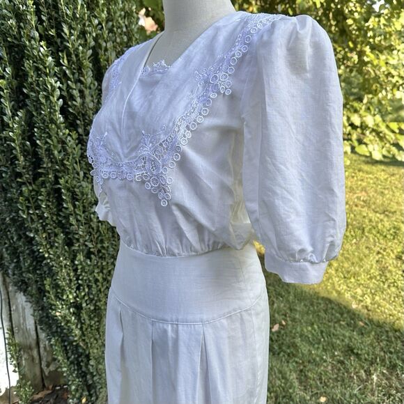 VTG Gunne Sax Dress Small White Midi Puff Sleeve Lace Cottagecore Prairie 1980s - Picture 7 of 16